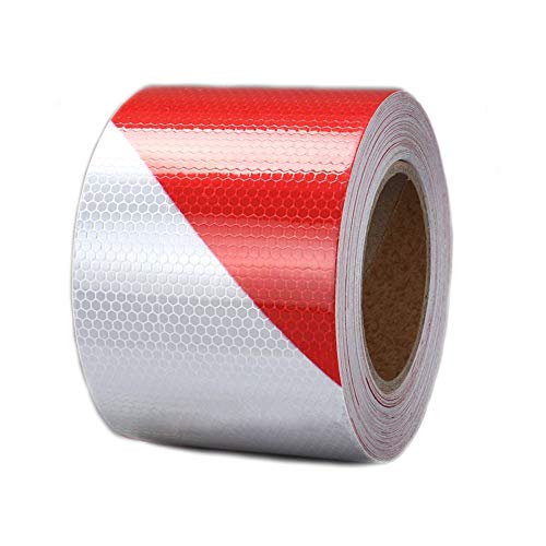 Zasiene Cinta Reflectante Adhesiva Cinta de Advertencia Distancia de Seguridad Rojo Blanco Cinta Seguridad de Señalización para Camiones Coche Marca de tierra,5cm x 10m