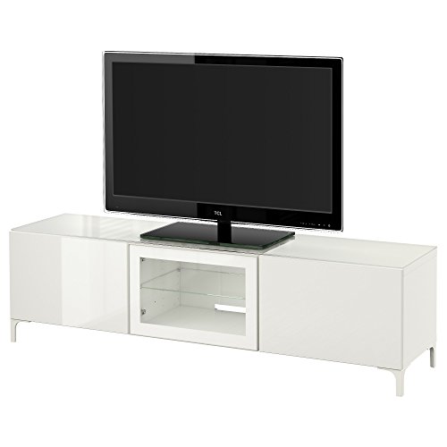 Zigzag Trading Ltd IKEA BESTA - Mueble TV con Puertas Blanco/selsviken de Alto Brillo de Cristal Claro/Blanco