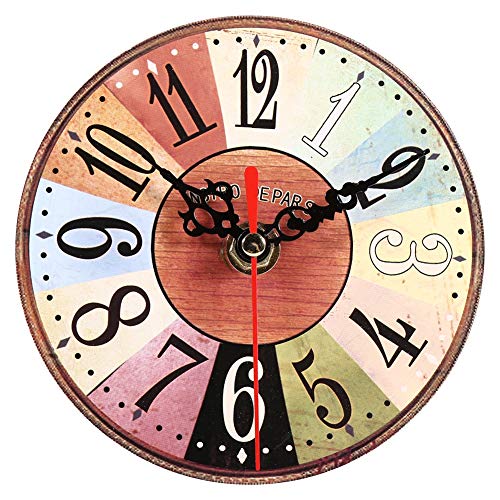 Zyyini Reloj de Pared de Madera, Reloj de Pared Redondo de Madera silencioso Estilo rústico Vintage de 5 Pulgadas, con Pilas, decoración de Pared rústica para la Sala de Estar, Cocina, Dormitorio(3#)
