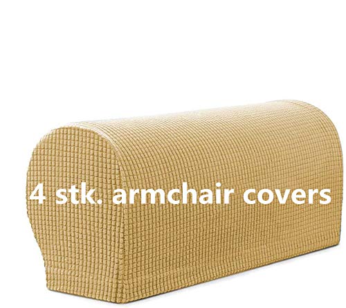 2 pares de fundas protectoras para el reposabrazos del sofá, hechas de licra, no resbala(beige)