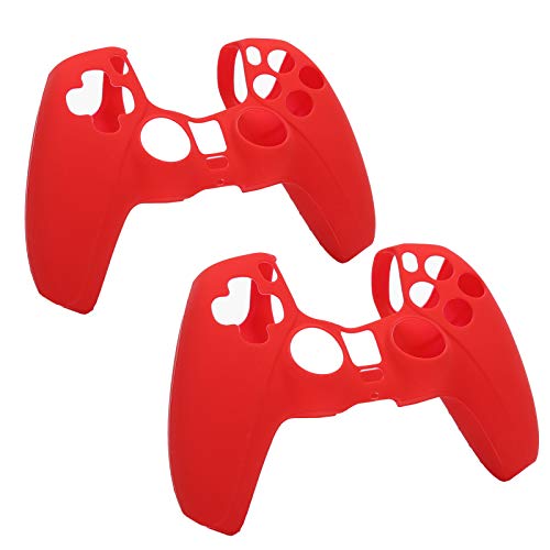 2PCS Funda de Silicona para el Controlador PS5 Funda Protectora Antideslizante para PS5 Gamepad Cubiertas del Controlador PS5(Rojo)
