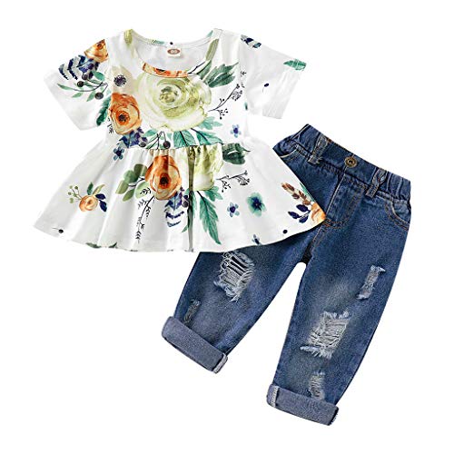 6 Meses-3 años Chica Bebé Camiseta Floral Hole Denim Jeans 2Pcs Set Niños Niñas Blusa de Verano Pantalones de Mezclilla Conjuntos Conjuntos de Ropa para niñas pequeñas (18-24 Meses, C) 6 Meses-3 años Chica Bebé Camiseta Floral Hole Denim Jeans 2Pcs Set Niños Niñas Blusa de Verano Pantalones de Mezclilla Conjuntos Conjuntos de Ropa para niñas pequeñas (18-24 Meses, C)