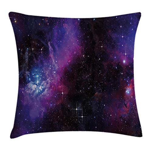 ABAKUHAUS Espacial Funda para Almohada, Nebulosa Galaxia Oscura con Estrellas Luminosas y Rayos Cósmicos Tema Astronomía, Lavable con Cremallera Colores Firmes Estampa Digital, 60 x 60 cm, Magenta
