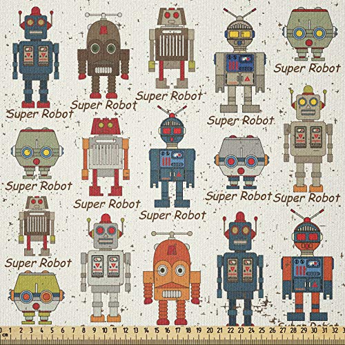ABAKUHAUS Robot Tela por Metro, super Robot, Tela Elastizada Estampada para Costura Arte y Bricolaje, 1 Metro, Multicolor