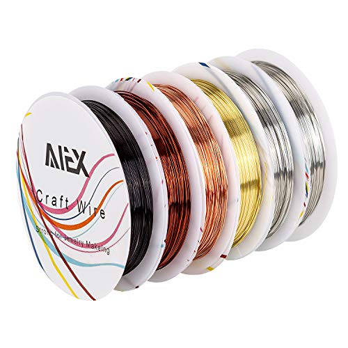 AIEX 6 Rollos Calibre 26 Empañado Resistente Al cobre desnudo Alambre de la joyería para manualidades Abalorios Fabricación de joyas Suministros