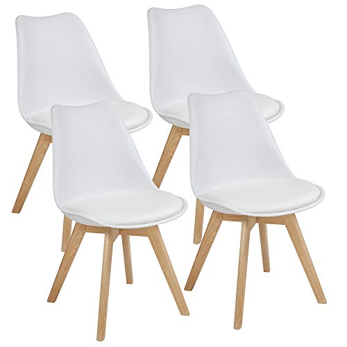 Albatros Sillas de Comedor AARHUS, Juego de 4, Blanco con Patas en Madera Maciza, Roble, Diseño Retro Escandinavo