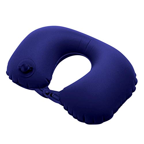 Almohada Inflable, Almohada en Forma de u PVC soplado Flocado al Aire Libre Sala de Estar Almohada de Viaje Almohada Multifuncional para la Cintura (Azul Marino)