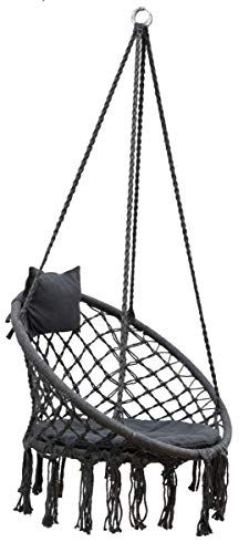 AMANKA Silla Colgante Macramé de 80cm con Cojín - Boho Sillón Colgado hasta 120kg Redonda Gris