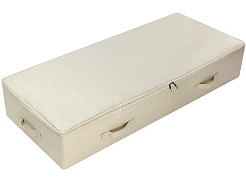 AMX Caja organizadora de Almacenamiento Debajo de la Cama Ultra Grande con Tapa, diseño Plegable con 6 Asas, Beige