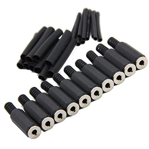 Ancable Conector de cable de audio estéreo hembra de 3 polos TRS de 1/8 pulgadas de 3,5 mm, tipo soldadura, con tubo retráctil para reparación de auriculares