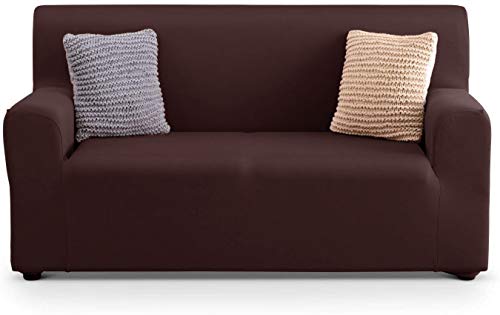 APLUS1 Funda para sofá antimanchas y antideslizante elástica de color liso (97% poliéster - 3% elastano) (marrón, 3 plazas)