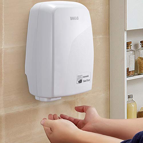 Bakaji - Secador de manos automático eléctrico - Ideal para hoteles, baños públicos - Secador de aire caliente de pared con sensor fotocélula - 1000W de potencia