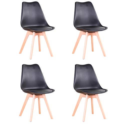 BenyLed Juego de 4 Sillas de Comedor Modernas con Asiento Tapizado y Patas de Madera de Haya Ideales para Comedor, Cocina, Sala de Estar, Dormitorio (Negro) BenyLed Juego de 4 Sillas de Comedor Modernas con Asiento Tapizado y Patas de Madera de Haya Ideales para Comedor, Cocina, Sala de Estar, Dormitorio (Negro)