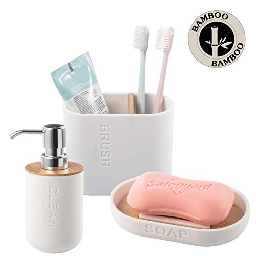 BERELA HOME – Conjunto de Accesorios para Baño de Bambú, Juego para Baño Bambú, Set de Baño 3 Piezas Plástico y Bambú Color Blanco. BERELA HOME – Conjunto de Accesorios para Baño de Bambú, Juego para Baño Bambú, Set de Baño 3 Piezas Plástico y Bambú Color Blanco.