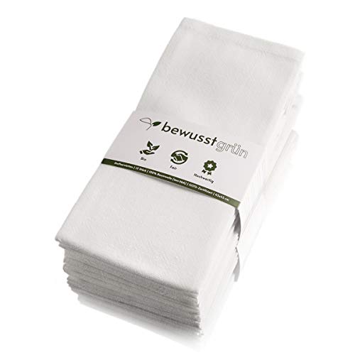 BewusstGrün I 12 servilletas de tela justas y sostenibles, 100% algodón orgánico, 45 x 45 cm, color blanco