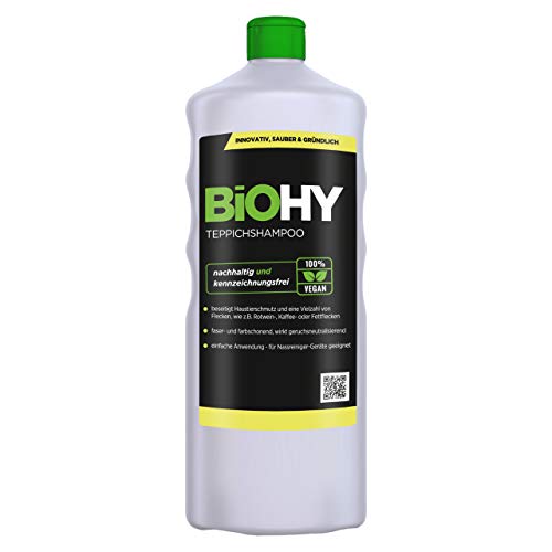 BiOHY Alfombra - Champú (1 botella de 1 litro) | Limpiador de alfombras ideal para eliminar manchas difíciles | ESPECIAL DESARROLLADO PARA LAVAR LIMPIADORES DE VACÍO (Teppichshampoo)