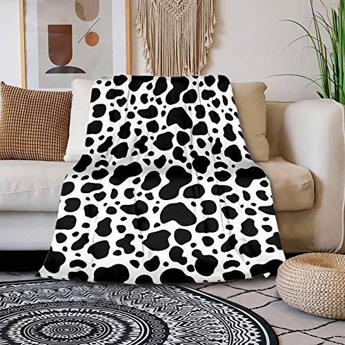 Bold and Brash Manta de piel de vaca, color blanco y negro, 127 x 152 cm, suave y cálida, de forro polar, manta de sofá, diseño de vaca, manta de sofá