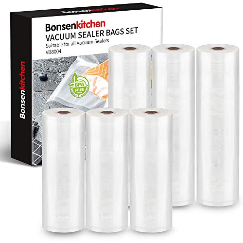 Bonsenkitchen Rollos al Vacio para Envasadora al Vacío, 3 Rollos 20 x 300cm + 3 Rollos 28 x 300cm Bolsas de Vacio Gofradas para Conservación de Alimentos y Sous Vide Cocina & Boilable,sin BPA - VB8004