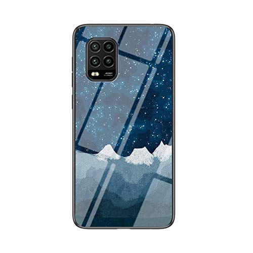 BRAND SET Carcasa para Xiaomi Mi 10 Lite 5G Funda Protectora Transparente con Patrón Tela de Ajedrez Star Luo Cubierta Trasera de Vidrio Templado + Borde de Silicona Case Antigolpes-XLQB