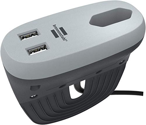 brennenstuhl®estilo regleta de enchufes en forma compacta para aplicación entre muebles con 1 enchufe europeo y 2 enchufes USB (cargador USB, enchufe extra plano, diseño especial) antracita/gris