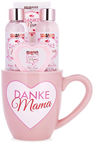 BRUBAKER Cosmetics - Gracias Mamá Set Baño y Ducha del Día de la Madres - Rosa Vainilla - Caja de Regalo en Taza con Decoración de Corazón - 5 Piezas BRUBAKER Cosmetics - Gracias Mamá Set Baño y Ducha del Día de la Madres - Rosa Vainilla - Caja de Regalo en Taza con Decoración de Corazón - 5 Piezas