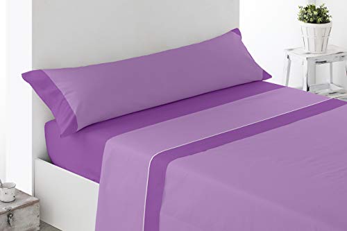 Cabetex Home - Juego de sábanas Lisas - Colores Combinados - 3 Piezas - Microfibra Transpirable (Malva/Lila, 90_x_190/200 cm)