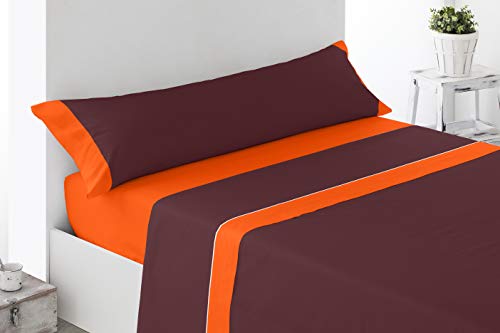Cabetex Home - Juego de sábanas Lisas - Colores Combinados - 3 Piezas - Microfibra Transpirable (Naranja/Chocolate, 150_x_190/200 cm)