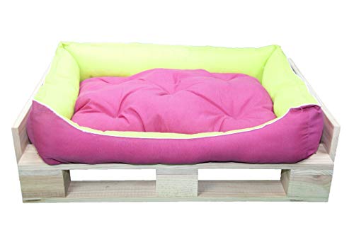 ?? Cama para Perros y Gatos, Sofá para Perros/Gatos, Cesta para Perros/Gatos con Cojín Extraíble y Reversible de Color Fucsia y Verde + Cama Palet Europeo NUEVOS A ESTRENAR ?? (Colchoneta, S)