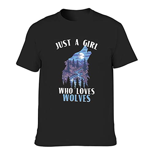 Camiseta de algodón para hombre, diseño con texto "Just A Girl Loves Wolves", multicolor negro XXXXXL