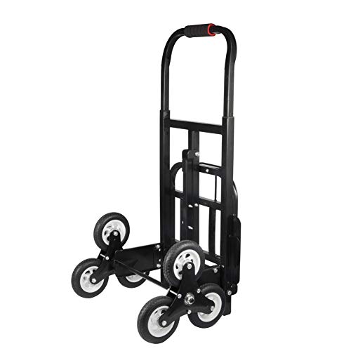 Carretilla para escaleras, hasta 200 kg, plegable, 6 ruedas, color negro