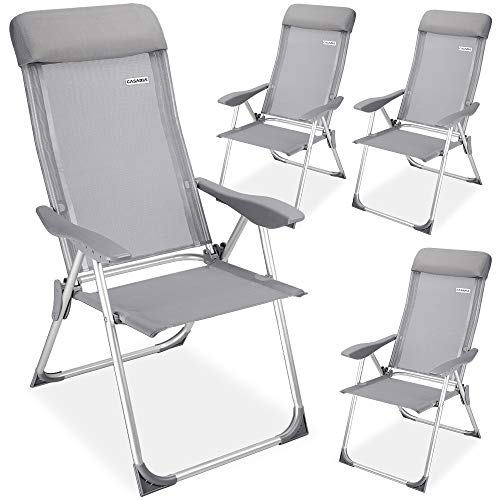 Casaria Set de 4X sillas de jardín de Aluminio Gris 60x109 cm Plegables Resistentes Respaldo Ajustable 5 Niveles