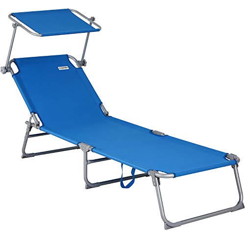 Casaria Tumbona de jardín con Parasol Azul Techo Ajustable y Respaldo Silla Larga Plegable con Asas 195x60cm Exterior Casaria Tumbona de jardín con Parasol Azul Techo Ajustable y Respaldo Silla Larga Plegable con Asas 195x60cm Exterior