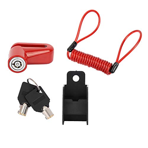 Cerradura De Freno De Disco Profesional, Rueda Antirrobo Frenos De Disco con Cable para Xiaomi Mijia M365 Scooter Eléctrico-Rojo