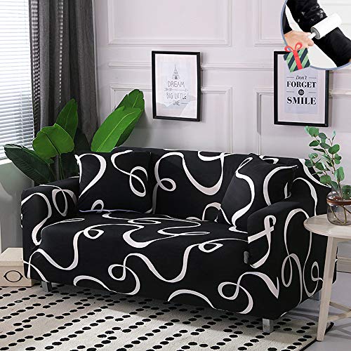 Chickwin Funda Elástica para Sofá de 1/2/3/4 Plazas, Universal Antideslizante Tejido Elástico Suave Lavable Moderno Extensible Cubierta Protector de Sofá Cover (3 plazas,Blanco y Negro)