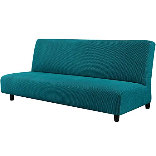 CHUN YI Funda de Sofá sin Brazo Cubierta de Sofá Cama Elástica Plegable sin Reposabrazos, Protector para Futón Couch Bench de 3 Plazas (Azul)