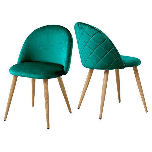 CLIPOP Juego de 2 sillas de comedor de terciopelo con respaldo y patas de metal resistentes para sillas de comedor, sala de estar y dormitorio, sillas de cocina verdes
