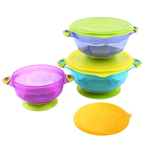 Colorful Baby and Toddler Bowls con sello de succión, tapas fáciles para evitar que se vuelque y derrame y atraiga a los bebés - Set de 3 tamaños