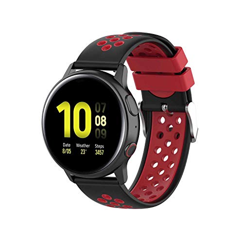 Compatible With Samsung Galaxy Watch Active 2,Yikamosi Soft Silicone Stainless Steel Clasp QuickFit Replacement Smart Watch Bracelet Strap Bands For Samsung Galaxy Watch Active 2 40mm/44mm(Black/Red)