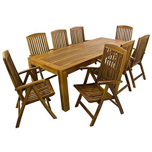 Conjunto de jardín de Madera Teca, Mesa de 240 cm de Largo y 8 sillones reclinables, Madera Teca Grado A, Tratamiento al Agua aplicado Conjunto de jardín de Madera Teca, Mesa de 240 cm de Largo y 8 sillones reclinables, Madera Teca Grado A, Tratamiento al Agua aplicado