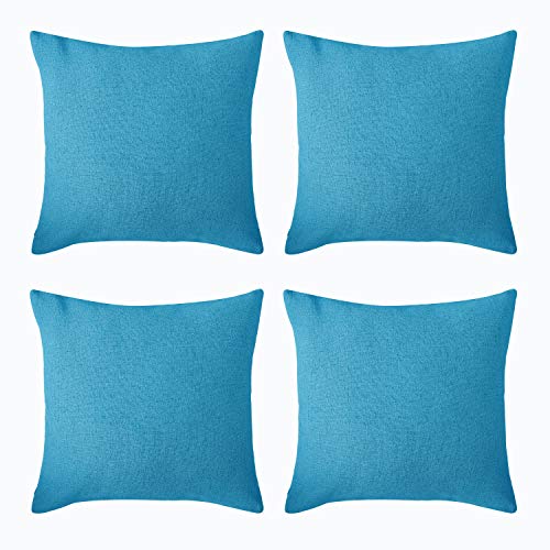 Deconovo Fundas de Cojín Almohada Cuadradas para Sofá Coche Cama Efecto Lino Decorativo con Cremallera Invisible 45 x 45 cm 4 Unidades Azul Cielo