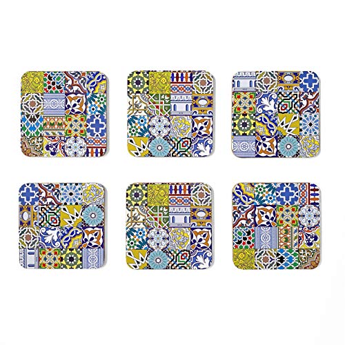Designer Souvenirs - Set Posavasos Originales con Diseño de Azulejos | Posavasos Decorativos para Reuniones con Amgios | Absorben Humedad - Resistentes