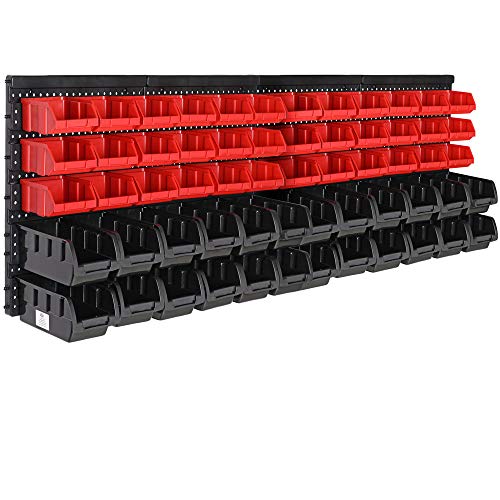 Deuba Set de 2 Estanterías de bricolaje con cajas 64 piezas y portaherramientas color Rojo y Negro organizador para taller
