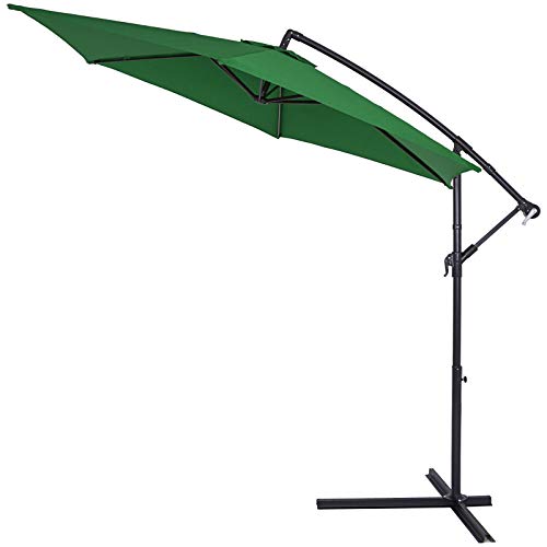 Deuba Sombrilla Verde de Ø 330cm con manivela y Base Palo de Aluminio para Exterior jardín terraza balcón