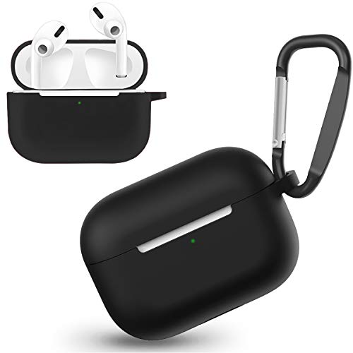 DLseego Funda Compatible con AirPods Pro (2019 Release), Silicona Funda Protectora para AirPods Pro, Shock & Scratch-Resistant Soft Slim Carrying Case con Mosquetón para AirPods Pro - Negro