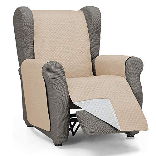 Domum - Funda de Butaca Orejera y Sillón Reclinable, Color Beige, 1 Plaza | Cubre Sofá Reversible y Acolchado | Protege del Desgaste Diario y del Paso de Mascotas | Fabricado en España