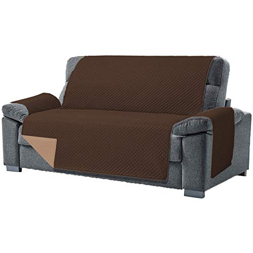 Domum - Funda para Sofá de 2 Plazas y Sillón Reclinable, Color Marrón | Cubre Sofá Reversible y Acolchado | Protege del Desgaste Diario y del Paso de Mascotas | Fabricado en España