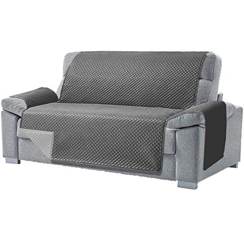 Domum - Funda para Sofá de 3 Plazas y Sillón Reclinable, Color Gris | Cubre Sofá Reversible y Acolchado | Protege del Desgaste Diario y del Paso de Mascotas | Fabricado en España