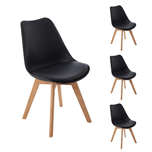 DORAFAIR Pack 4 sillas escandinava Estilo nórdico Silla de Comedor, con Las piernas de Madera de Roble Maciza y cojín cómoda,Negro