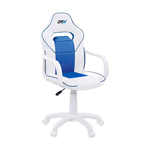 DRW, Sillon Gaming, Silla de Escritorio, Estudio o Despacho, Acabado en Color Blanco y Azul, Medidas: 60 cm (Ancho) x 60 cm (Fondo) x 98-108 cm (Alto)