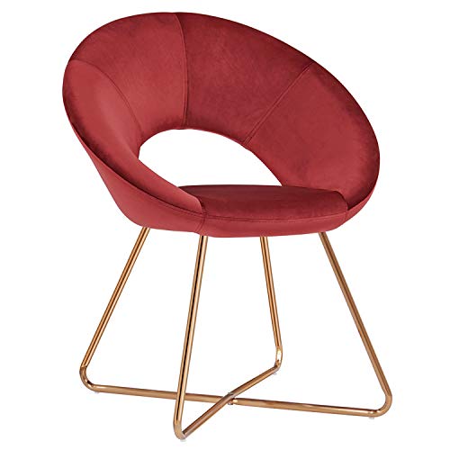 Duhome Silla de Comedor diseño Retro con Brazos Silla tapizada Vintage sillón con Patas de Metallo 439D, Color:Rojo, Material:Terciopelo